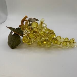 Vintage Lucite Acrylic 8" Grape Cluster Yellow Mid Century 1960s Sparkle Leaves